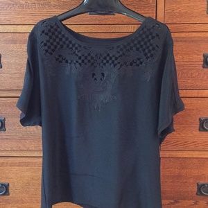 Per Se Silk & Jersey Top w/Crochet/Lace Detail